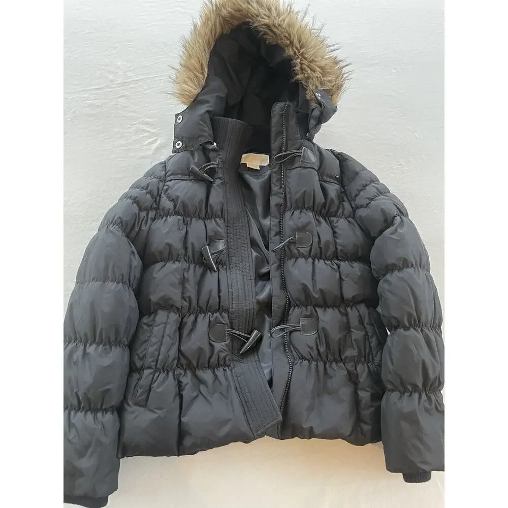 Michael Kors Black Down Filled Faux Fur Hood Size S/P Jacket